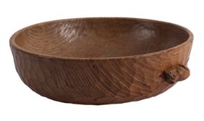 An adzed and carved oak fruit bowl, by Robert 'Mouseman' Thompson; of circular section; 7 cm high,