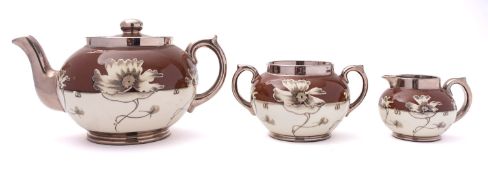 A Gibson & Sons pottery three piece Silvoe Art Ware tea service,