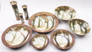 Ralph Jandrell [Contemporary] a group of 'Wildwood' pottery, comprising four shallow dishes,