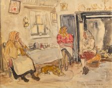 * Reg Gammon (British,1894- 1997) - Conversation in an Irish Cottage - Watercolour - 27.5 x 35.