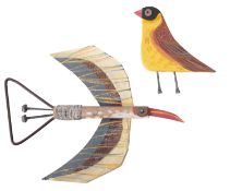 Rachel Sumner, (British, Contemporary), a painted wood and metal mounted model of a bird in flight,