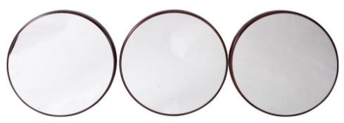 WITHDRAWN LOT A set of three Habitat stained wood framed circular wall mirrors,