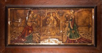 A polychrome painted plaster relief panel in Arts & Crafts taste, The Enthronement of Mary,