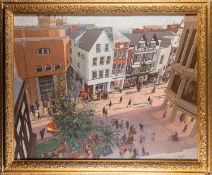 *Lionell Aggett (British, 1938-2009) - A scene in a square in Exeter,