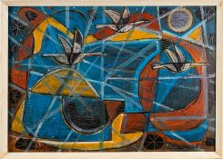 William Black (British, 20th Century) - Night Flying - Oil on board - 14 x 19.