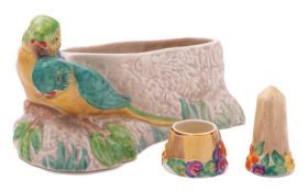 A Clarice Cliff Budgerigar planter, printed marks,