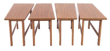 A stained hardwood coffee table,