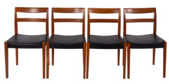 A set of four Swedish teak and faux black leather upholstered side chairs, by Troeds Bjarnum,