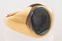 A 9ct yellow gold signet ring, set with