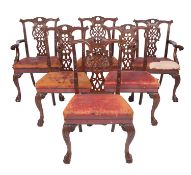A set of six carved mahogany and leather