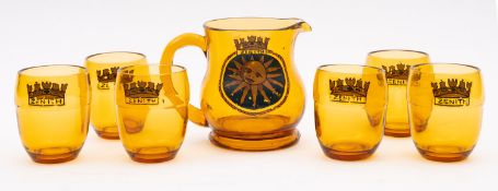HMS 'Zenith'. A seven piece amber glass
