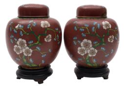 A pair of Chinese cloisonne ginger jars