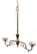 A Victorian brass twin light ceiling gas