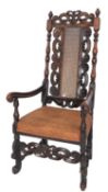 A Charles II carved walnut and canework