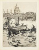 Miss M. Vigers (British, 20th Century) - St. Paul's from Bankside - Etching - 24 x 18.