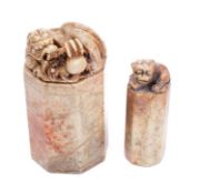 A Chinese carved hardstone steal: of oct