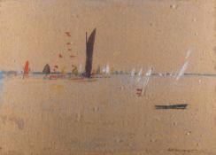 William Brown MacDougall (Scottish 1868-1936) - Sailboats in an estuary - Watercolour and gouache