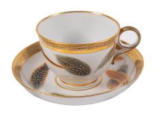 A Flight & Barr Worcester feather-painted teacup and a matched Grainger & Co.