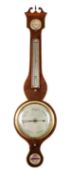 A Georgian mahogany wheel barometer the eight-inch silvered dial with usual barometer scales,