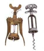 An Italian brass double lever corkscrew, early 20th Century,