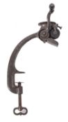A bench mounted cast iron No. 36 raisin pipper, with turned ebonised handle - Enterprise M.F.C. Co.