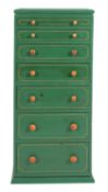 A green painted pine 'semainier' tall chest of drawers, modern; green painted overall,