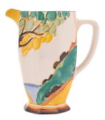 A Clarice Cliff Fantasque Bizarre Athens jug decorated in the 'Secrets' pattern, printed marks,