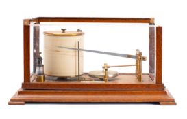 A wooden cased barograph in distressed condition, with attached bone plaque for Gibson Ltd, Belfast,