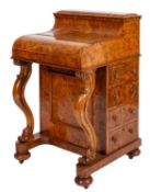 A Victorian burr walnut veneer piano top Davenport,