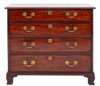 A George III mahogany and inlaid rectangular chest, bordered with boxwood lines,