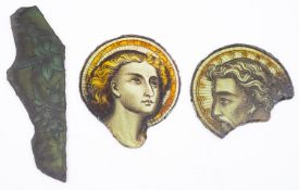 Three fragments of stained glass, 17th century, reputedly from St Sidwell's church,