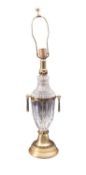A moulded glass and gilt metal mounted table lamp modelled as an urn,