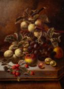 Oliver Clare (British, 1852 - 1927) - Still life of greengages, grapes, gooseberries,