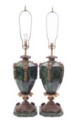 A pair of resin composition faux Italian Serpentine marble table lamps,