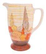 A Clarice Cliff Coronet jug decorated in the 'Capri' pattern, circa 1933, printed marks,