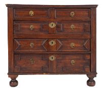 A William & Mary oak chest of drawers, circa1690; the top with moulded edges,