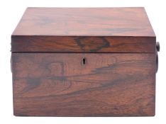 A Regency rosewood tea caddy, early 19th century; of rectangular form,