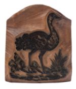 A Victorian copper and beech printing block depicting an ostrich,