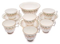 A group of Swansea tea and coffee wares painted in pattern 251 with a band of green leaves above