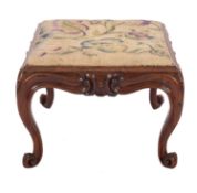 A William IV rosewood and upholstered stool, circa 1835; with floral tapestrywork seat,