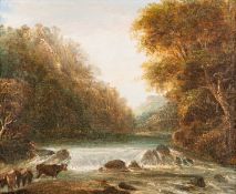 British School, 19th Century - 'On the Tavy' - Oil on panel - 21.5 x 27cm - 30.5 x 35.