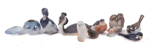 A group of nine Royal Copenhagen porcelain models of birds,