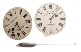Gillett, Croydon, two dial clock movements with dials one dial signed Gillett & Johnson, Croydon V.