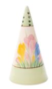 A Clarice Cliff conical sugar sifter decorated in the 'Crocus' pattern, printed marks,