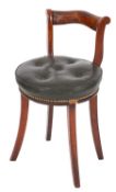 A Victorian mahogany and buttoned green leather cello stool,