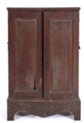 An 18th Century oak Estate Cabinet, on a stand, fitted with fourteen interior drawers,