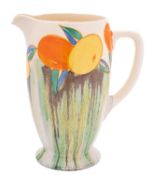 A Clarice Cliff Coronet jug decorated in the 'Delicia Citrus' pattern, printed marks, circa 1933,