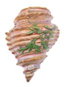 A French Sarreguemines majolica wall cistern in the form of a large conch shell and seaweed,