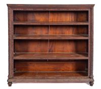 A late 19th Century Japanese hardwood, carved and marquetry open bookcase,