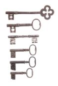 An interesting collection of six iron and steel keys,